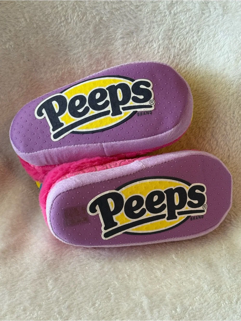 Peeps Pink & Yellow‎ Bunny Slippers faux Fur 9-10 Girls